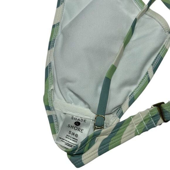 Shade & Shore Triangle Bikini Green Blue Cream Wavy Stripes Two Piece Swimsuit - Picture 4 of 4